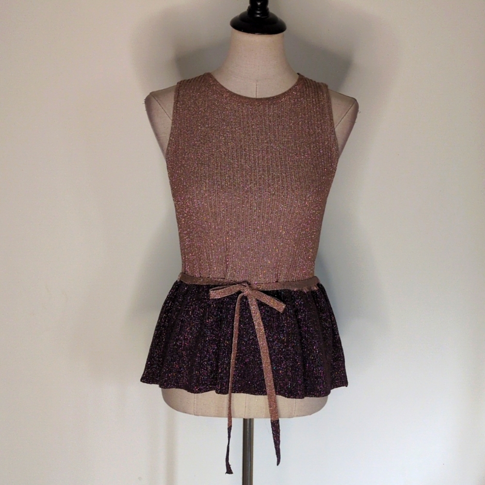 Anthropologie Mauve Elegant Sleeveless Top with Belt - Brown and Tan